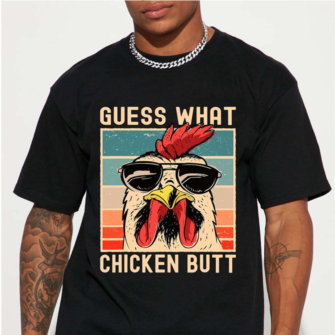 

Men's Casual Trendy Chicken Print T-shirt, Short Sleeve Crew Neck Hip Hop Tees For Summer Holiday Gift