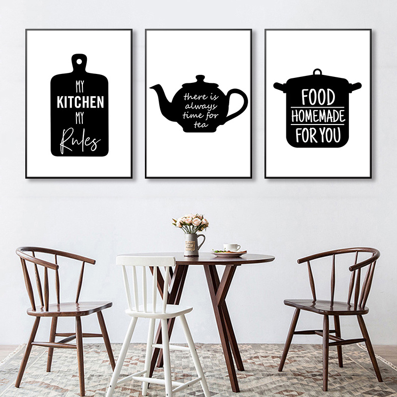 3 pcs Noir Et Blanc Stickers Muraux R gles De Cuisine Affiche D impression Pot Minimaliste Photo Toile Peinture D coration Murale Pour Salle Manger