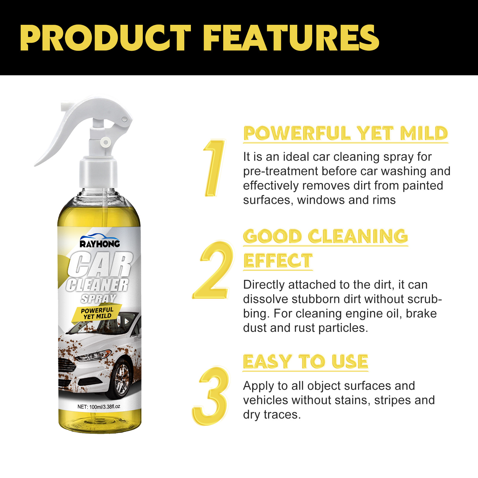 100ml Car Cleaning Spray Car Surface Decontamination Car Paint Cleaner With  Nozzle For Car Exterior Cleaning