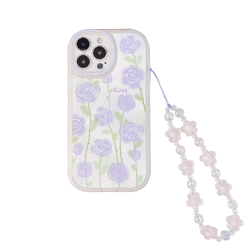 purple flowers design protective phone case with bracelet wrist for iphone 14 13 12 11 x xr xs pro max mini plus for easter gifts