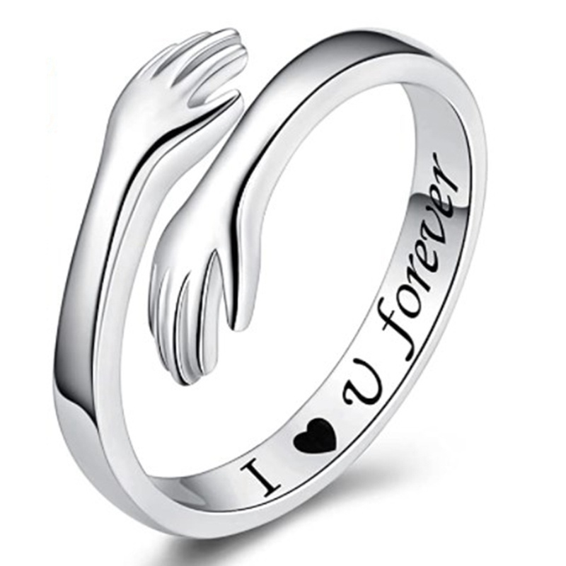 925 Sterling Silver Ring Embracing Design Adjustable Cuff - Temu