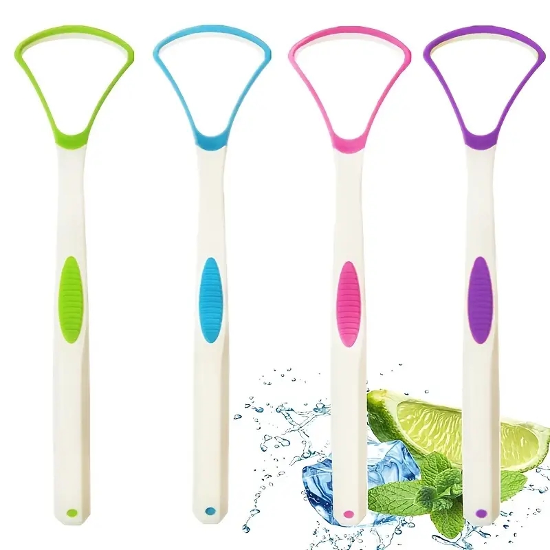 10Pcs Tongue Brush Long Handle Silicone Tongue Scraper Tongue Cleaner Helps  Fight Bad Breath for Tongue Mouth(Pink)