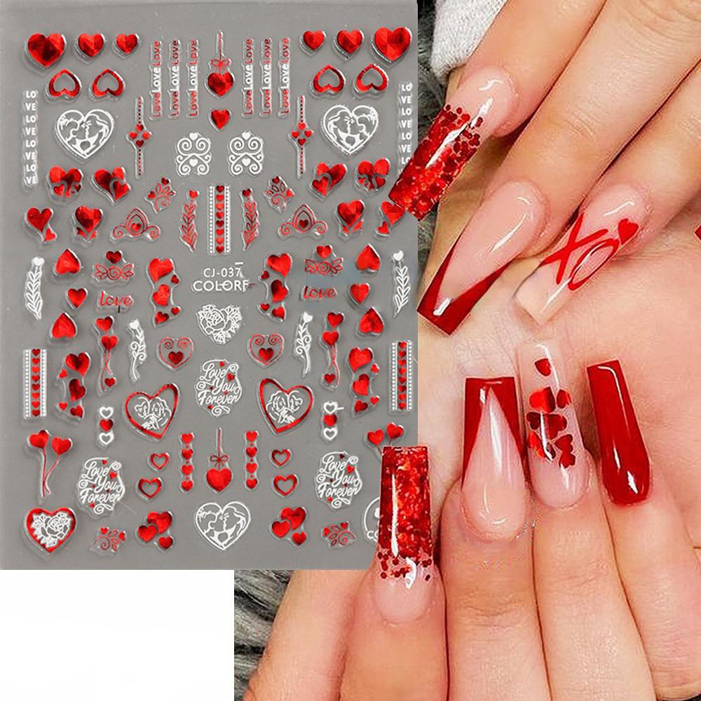 Cute Nail Art Stickers Nail Decals Valentine Cartoon Heart Nail Design  Stickers for Women Girls Valentine Nail Stickers Decoration Accessories DIY