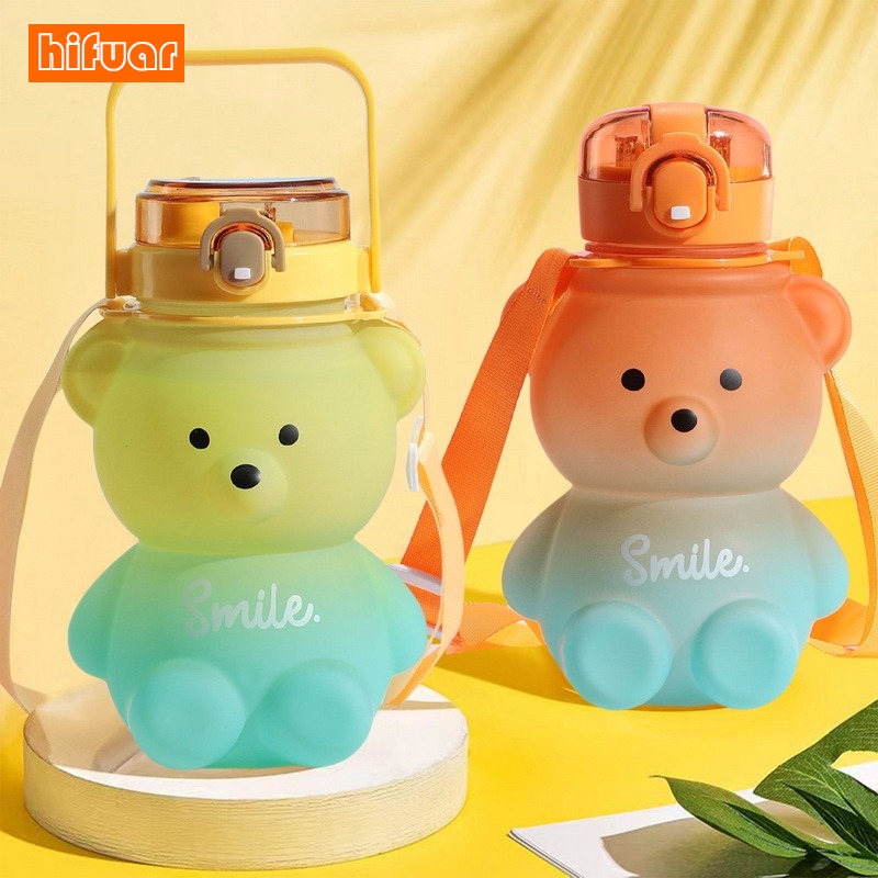 1pc 1000ml pink large capacity PC water bottle,portable cute bear shaped  straw cup,for home and outdoor travel