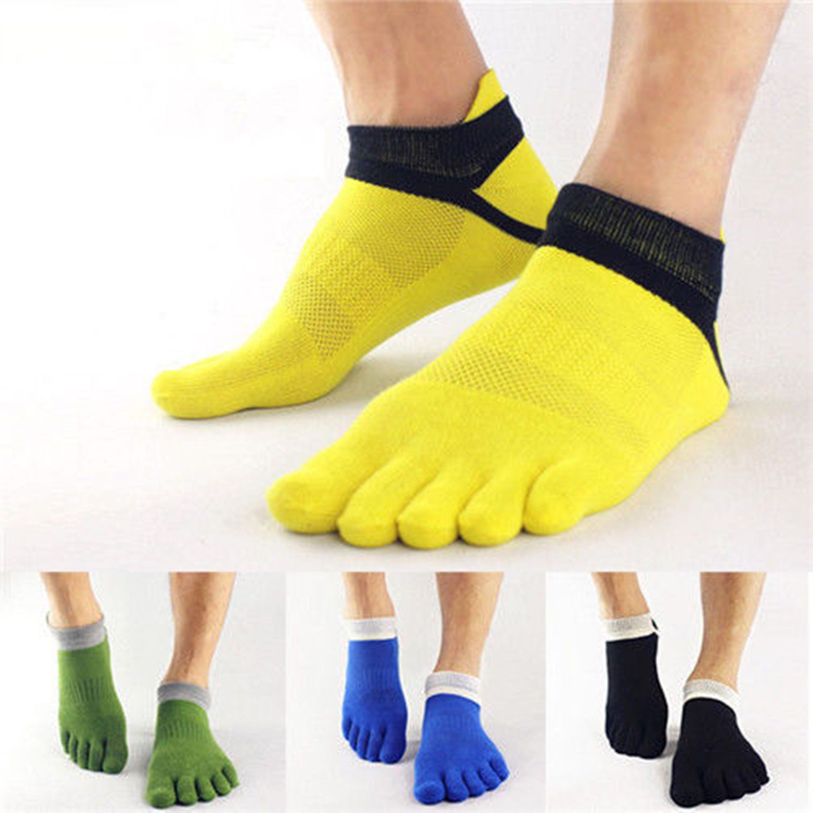 Toe Socks Men Five Fingers Socks Breathable Cotton Cycling Sock Sports  Running Solid Color Black White