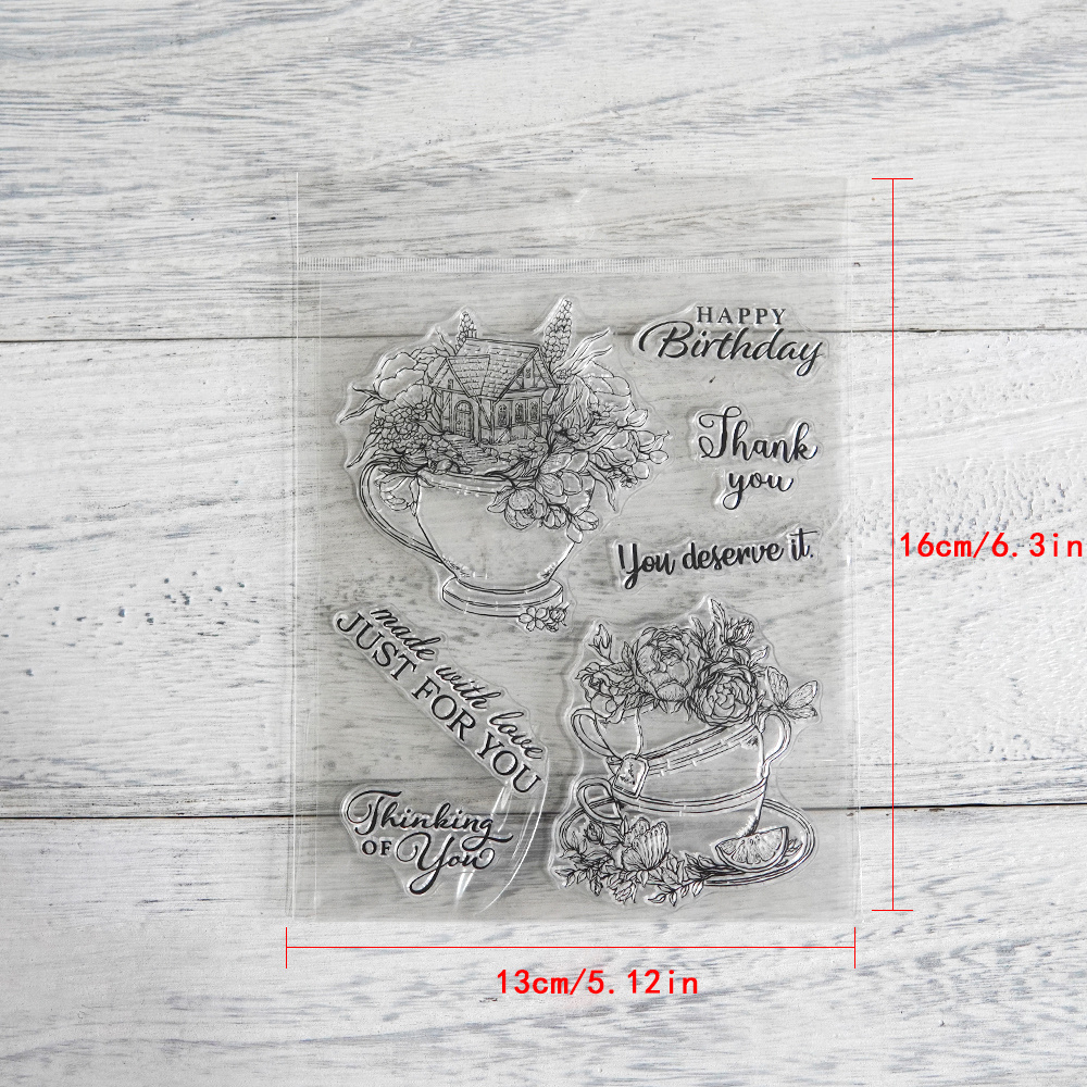 TEMU Stamps And Metal Dies For Scrapbooking, Featuring Flowers In Cups And Plates, Decorating Cards And Photo Gifts And Thank You Cards