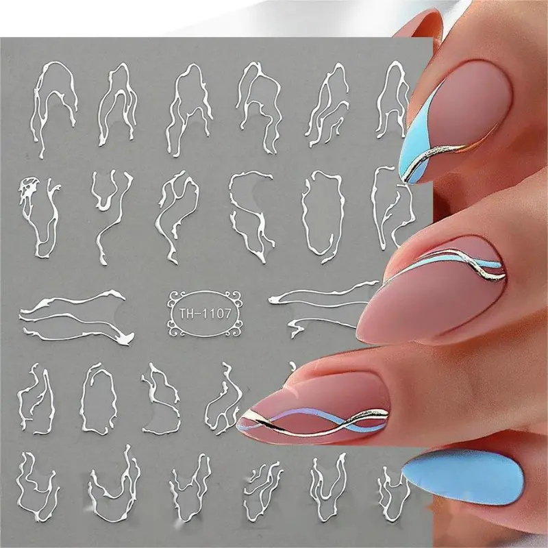 One Sheet Nail Stickers - Holographic Nail Art Decals 3d Nail Stencil For Nails  Manicure Tape Adhesive Foils Diy Decoration - Stickers & Decals - AliExpress