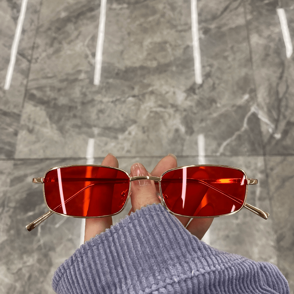 Rectangle Metal Frame Sunglasses Women Men Tinted Lens Retro