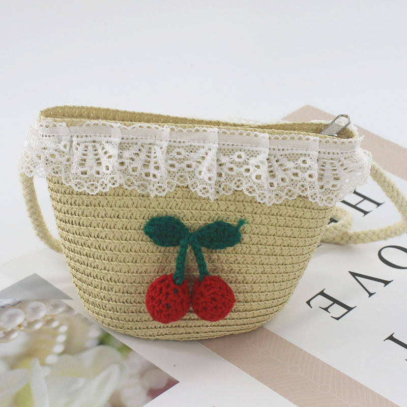 Summer Cherry Straw Crossbody Handbag