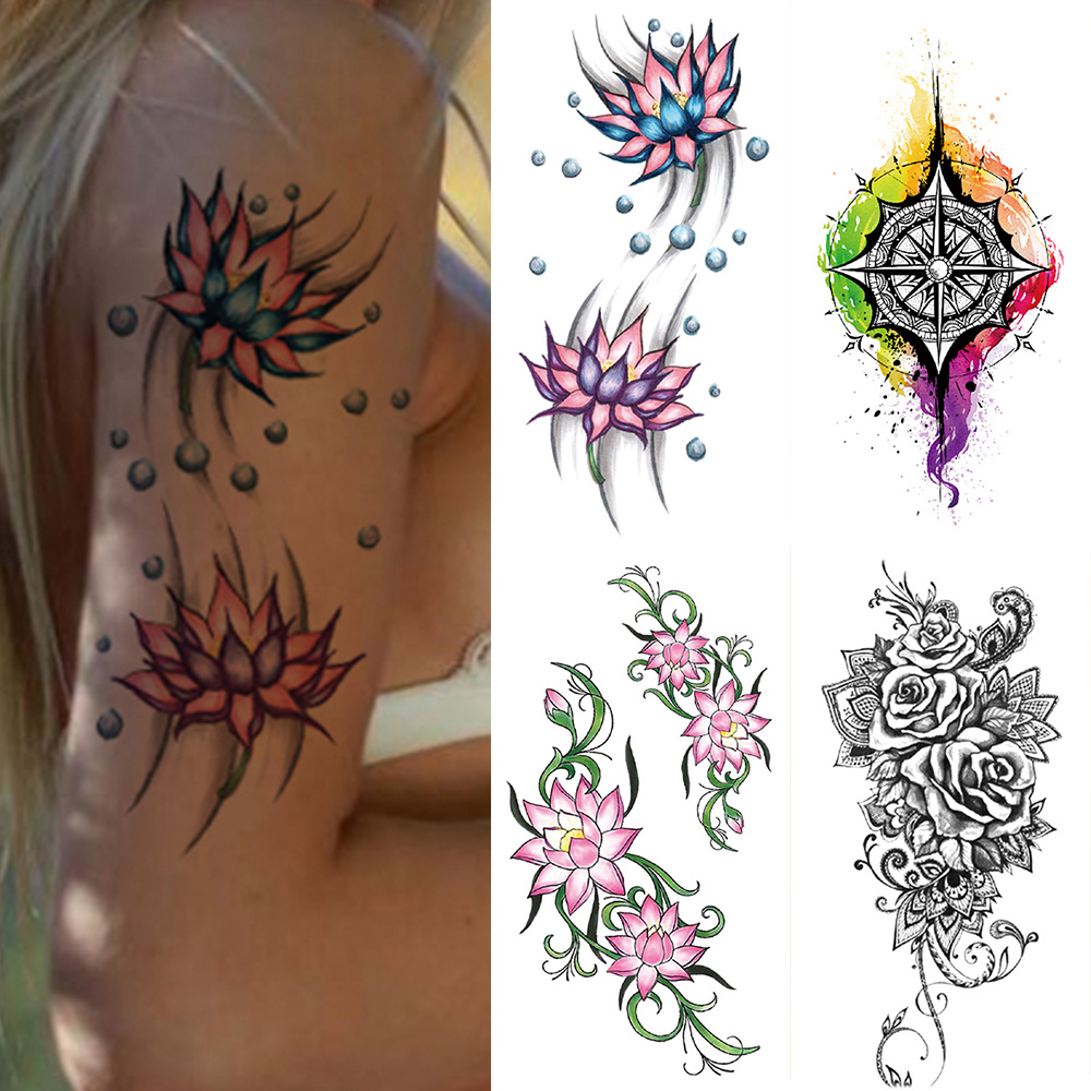 Tatuagem falsa temporária com flor de borboleta, tatuagem flash