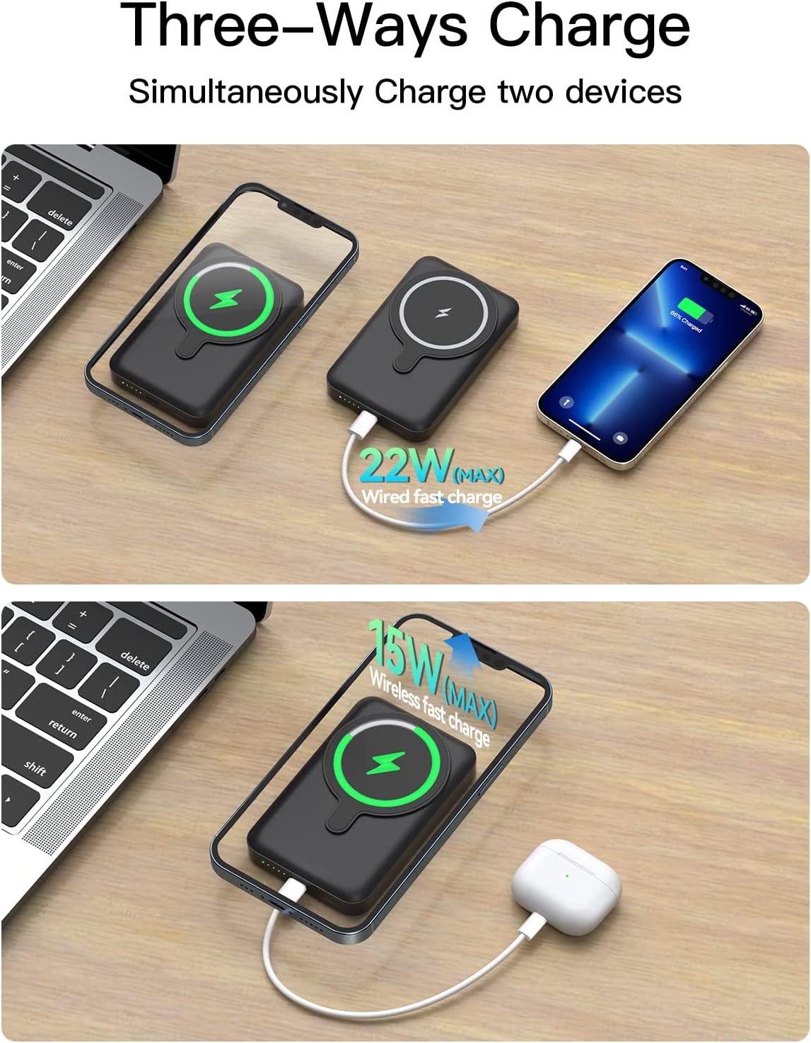 newdery magnetic wireless portable charger 10000mah battery pack 15w fast charging pd 22w usb c power bank foldable stand compatible for iphone 15 pro max 15 pro 15 plus 15 14 13 12 pro max plus mini airpods details 4