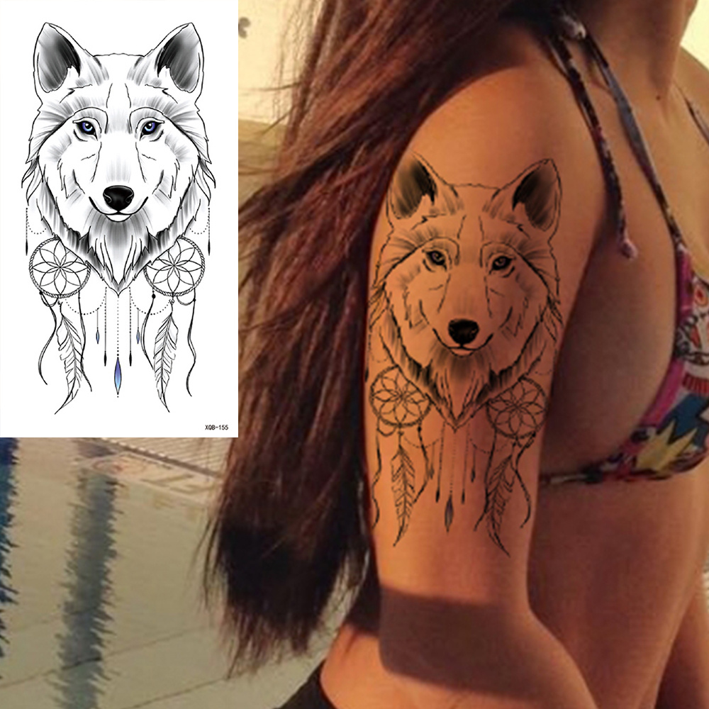wolf mandala rose large 8.25 temporary tattoos body art