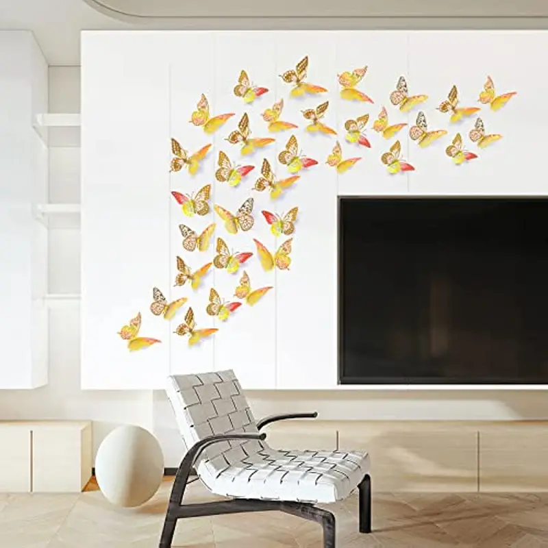 SAOROPEB 3D Butterfly Wall Decor 48 Pcs 4 Styles 3 Sizes, Gold Butterfly  Decorations for Butterfly Birthday Decorations Butterfly Party Decorations