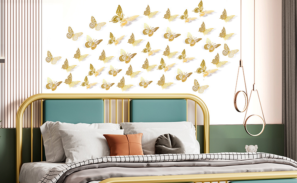 SAOROPEB 3D Butterfly Wall Decor 48 Pcs 4 Styles 3 Sizes, Gold Butterfly  Decorations for Butterfly Birthday Decorations Butterfly Party Decorations  Cake Decorations, Removable Wall Stickers Room Decor for Kids Nursery  Classroom