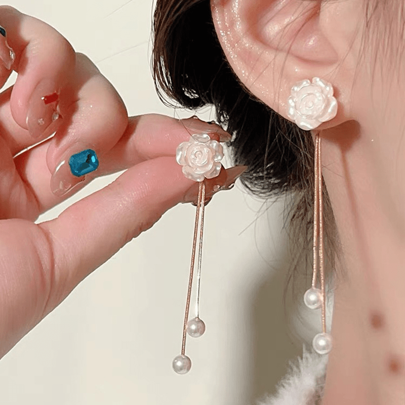 Long Earrings Silver Color, Earring Flowers Tassel