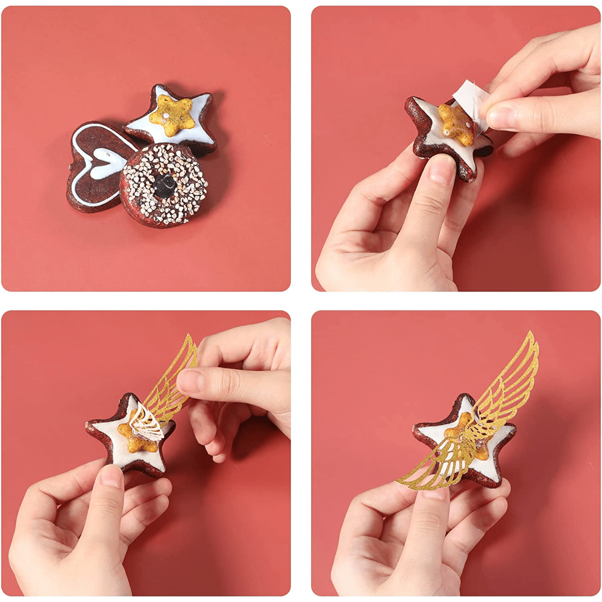 50 PCS Wizard Party Chocolate Decoration Golden Snitch Wings Chocolate  Decoration, Snitch Wings Wafer Cupcake Toppers with 50pcs Glue Point, Wafer