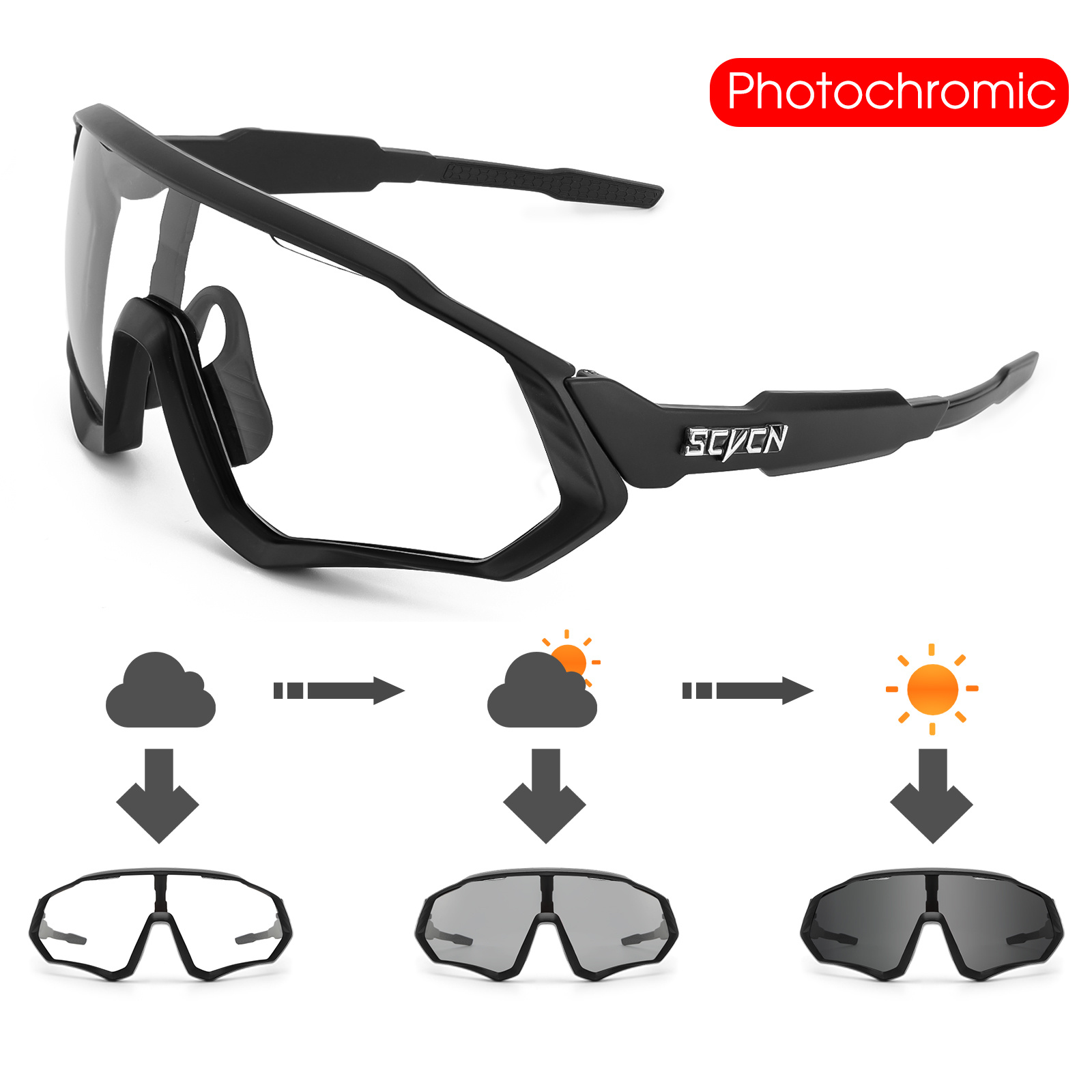 

Unique Photochromic Sports One-piece Fashion Glasses, Men Women Outdoor Sports Driving Fishing Cycling Golf Fashion Glasses, Photo Props, Ideal Choice For Gifts