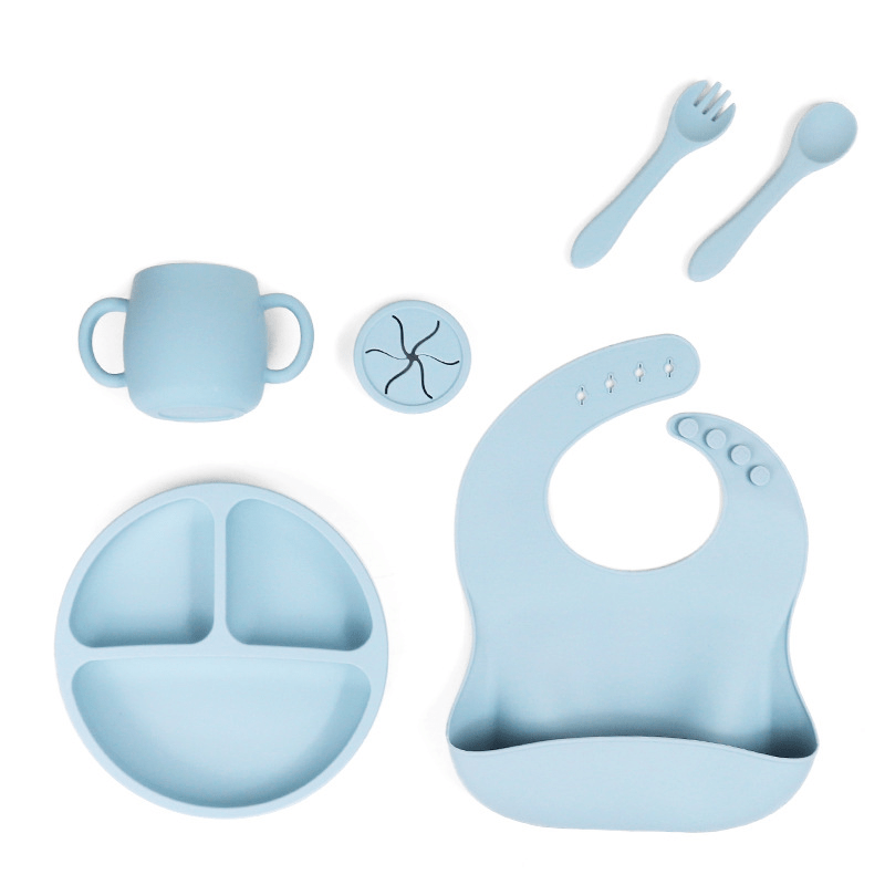 Juego de alimentación de silicona para bebés, 11 piezas, vajilla infantil  con plato para bebé, cucharas, tenedor, pajilla, tazas para beber, platos