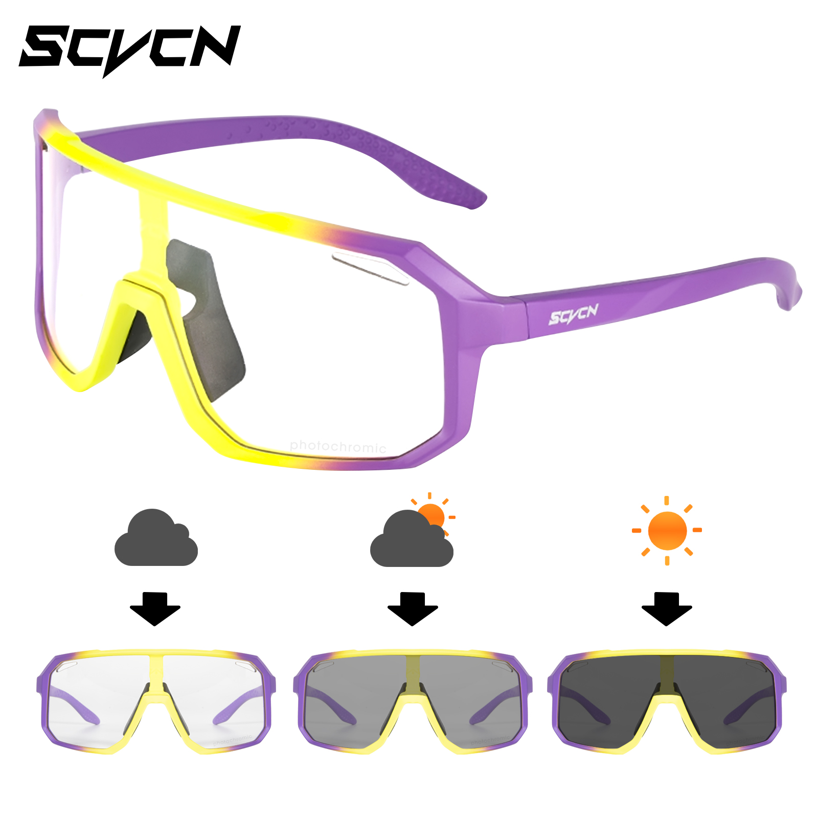 

Scvcn, Premium Cool Fantasy Photochromic Fashion Glasses, Windproof Wrap Around One-piece Goggles, For Men Women Outdoor Sports Party Vacation Travel Driving Fishing Cycling Supply Photo Prop