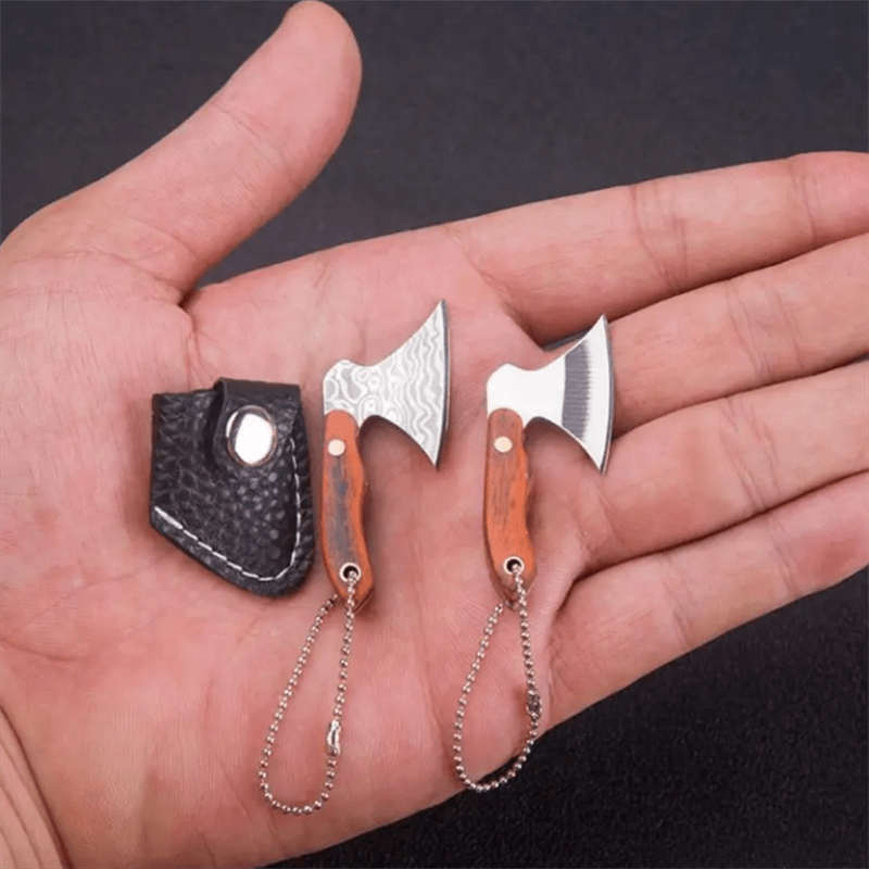 

1pc Mini 440 Stainless Steel Axe Hatchet - Perfect Edc Gift With Wood Handle And Sheath Keychain
