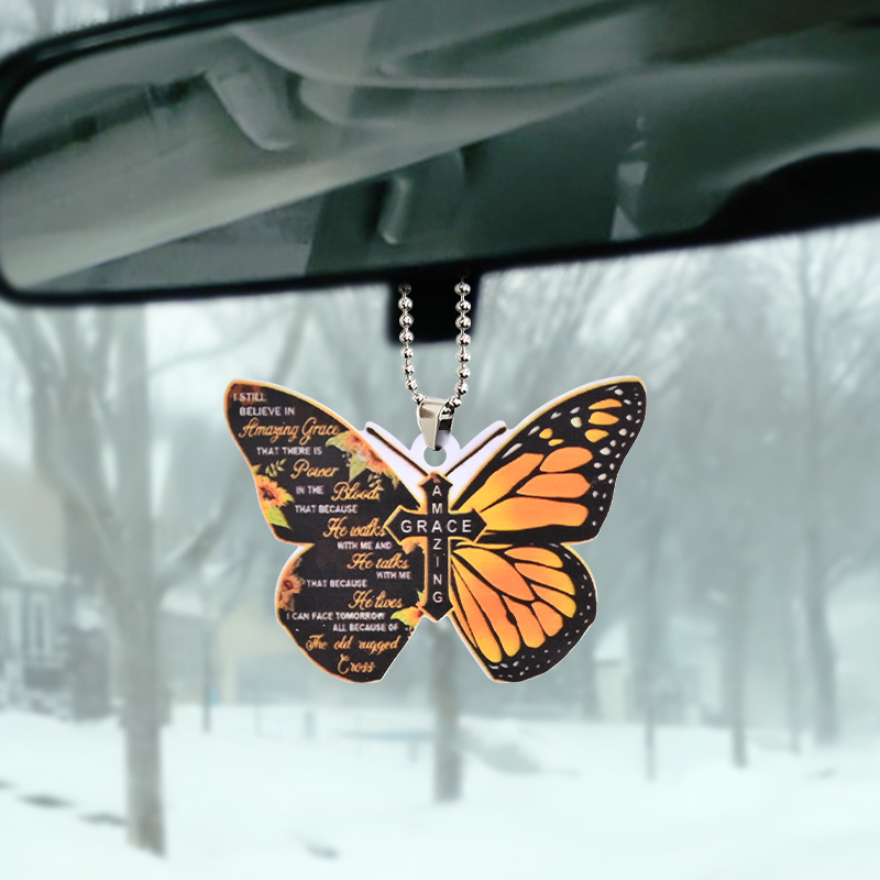 creative cross butterfly hanging ornament car rearview mirror accessories black yellow butterfly car hanging ornament keychain pendant 7