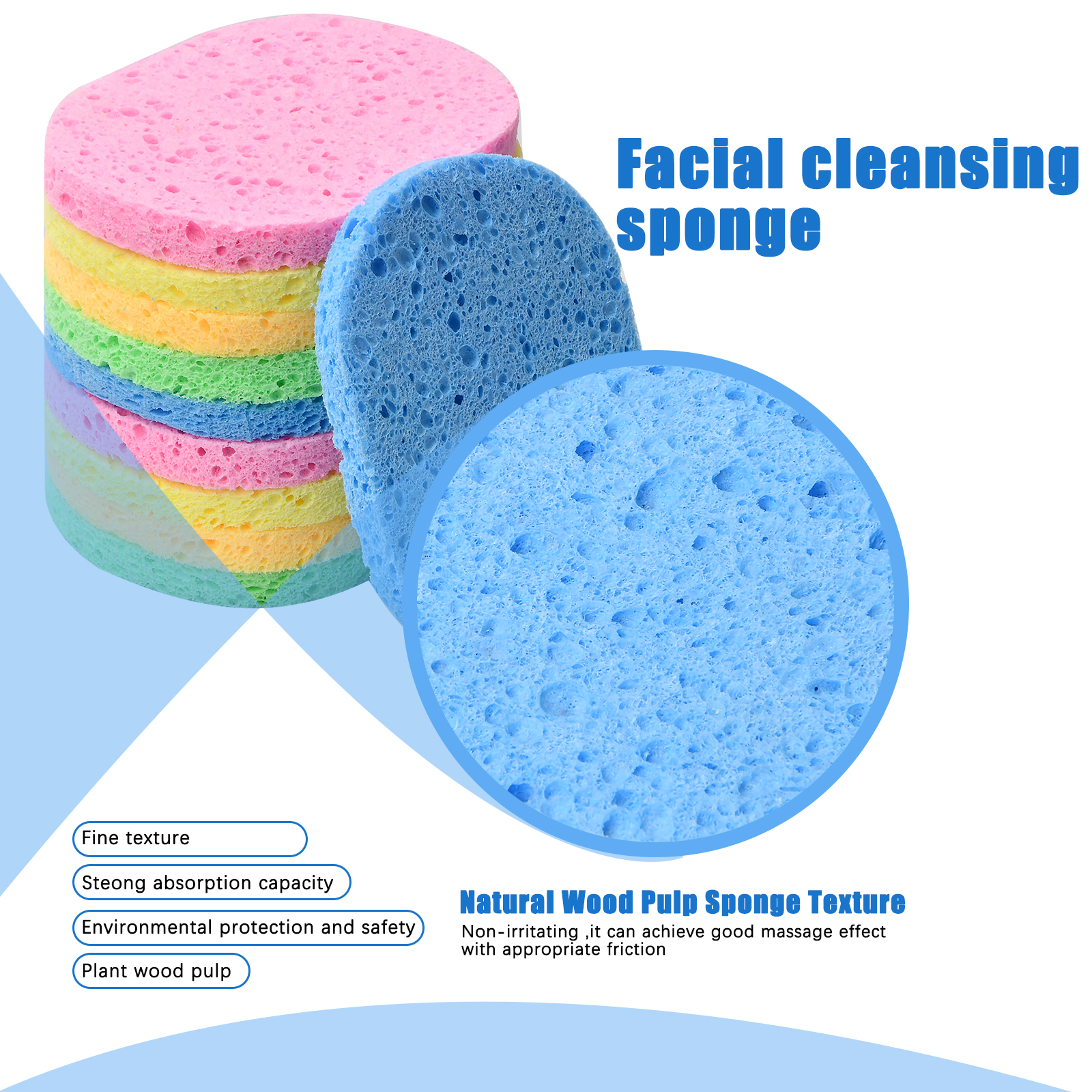 10 Pcs Esponjas Limpieza Facial, Cosmético Esponja de Celulosa Natural,  Esponja Desmaquillante Facial Reutilizable, Esponjas de Lavado Faciales  para