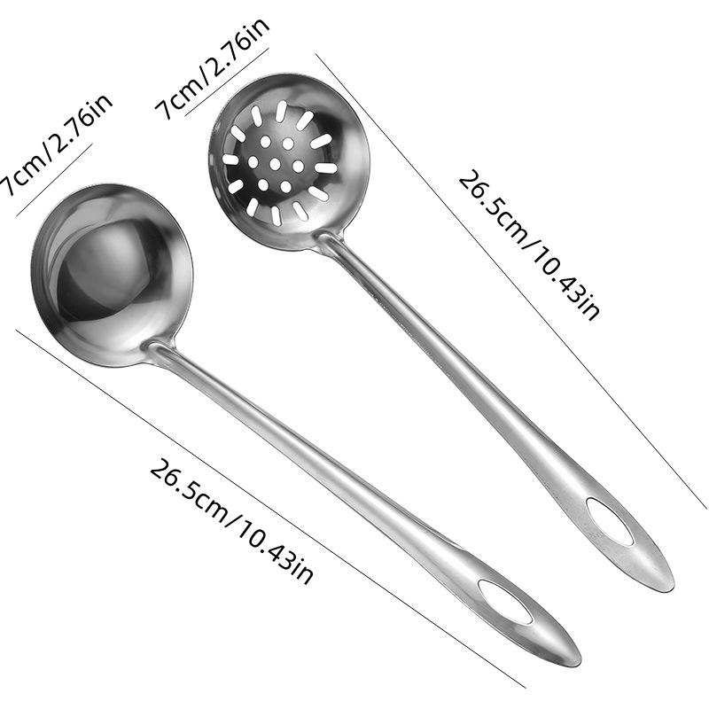 2pcs Stainless Steel Colored Handle Soup Ladle, Slotted Spoon For Kitchen  Cooking, Hot Pot