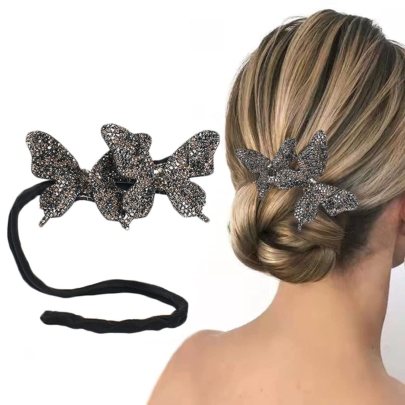 Rhinestone Butterfly Hair Bun Maker Magic Hair Styling Bun Shaper Donut Hair  Curler Hair Accessories For Women Girls | Shop The Latest Trends | Temu