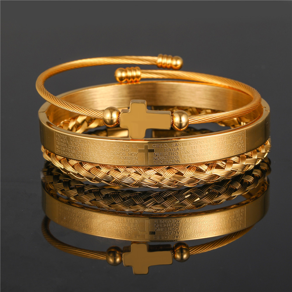 3 Pcs/ Set Gold Plated Roman Numeral Bracelet Braided Alloy Bangle Charm  Jewelry