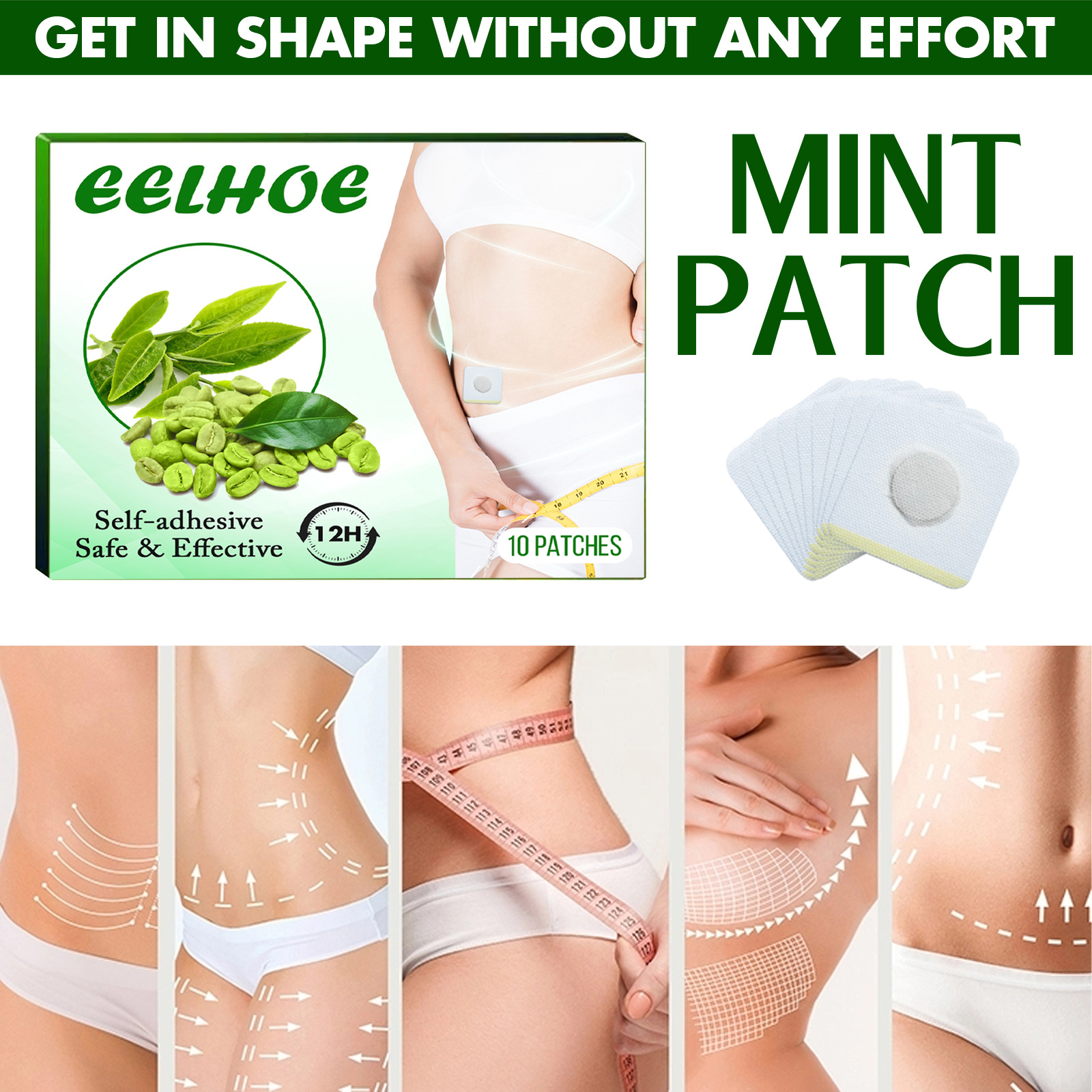 10pcs box Mint Shaping Patch for Slimming Waist, Belly & Thighs