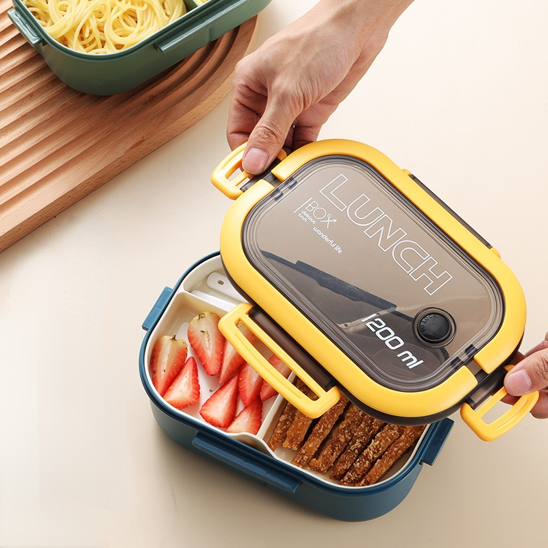 Portable Hermetic Grid Lunch Box School Children Student Bento Box With  Fork Spoon Leakproof Microwavable Prevent Odor School