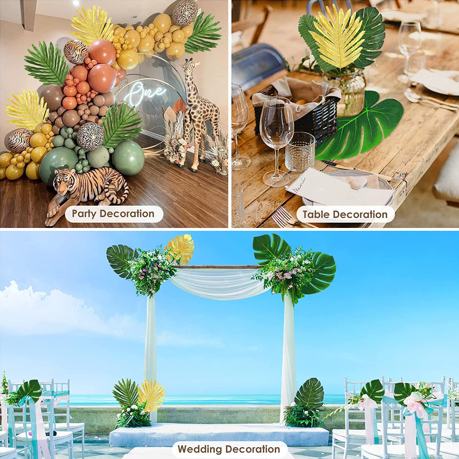  Moon Boat 120PCS Tropical Palm Leaves Plant Imitation Leaf-Hawaiian/Luau/Jungle  Party Table Decorations : Home & Kitchen