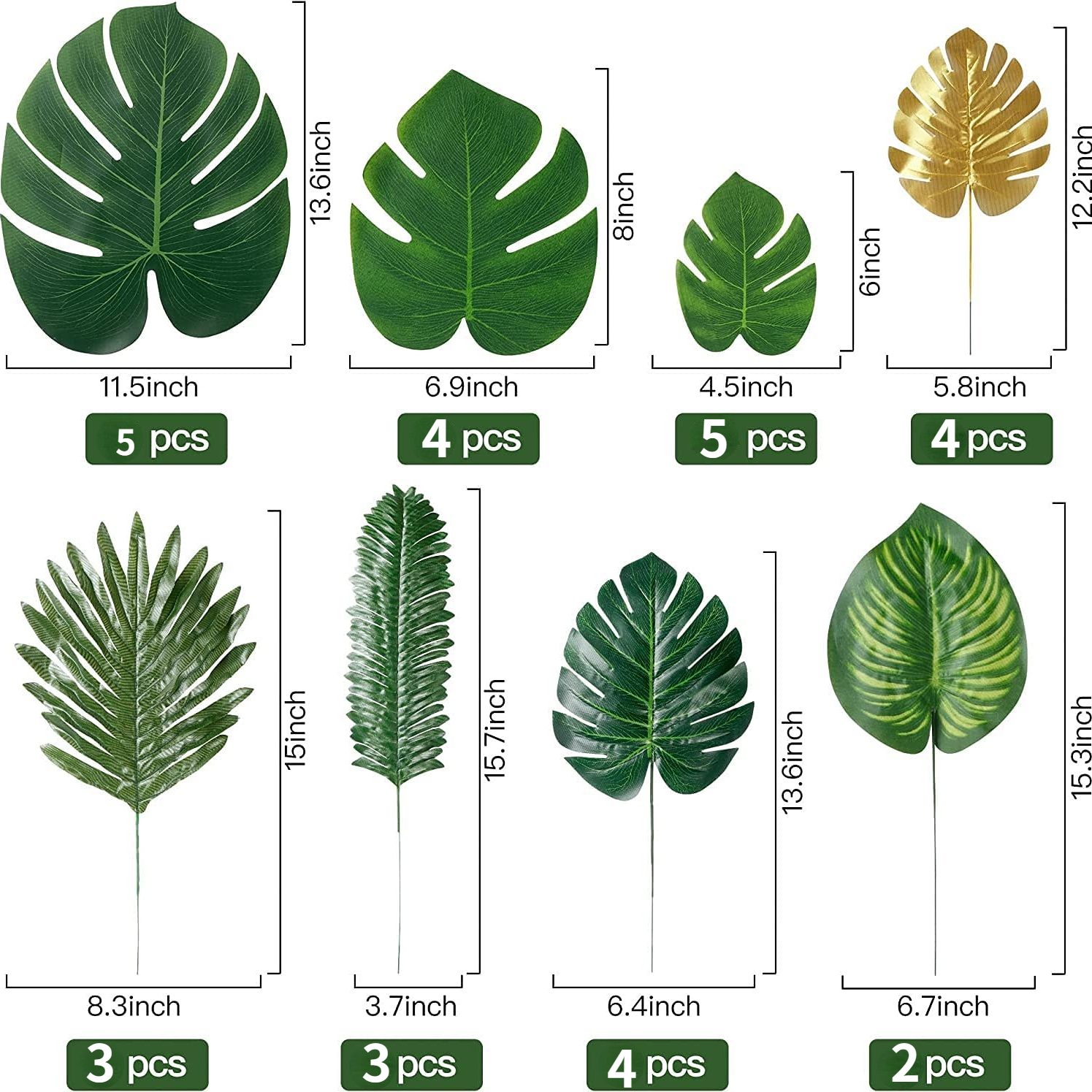 18 Hojas Artificiales 3 Medidas Monstera Selva Tropical