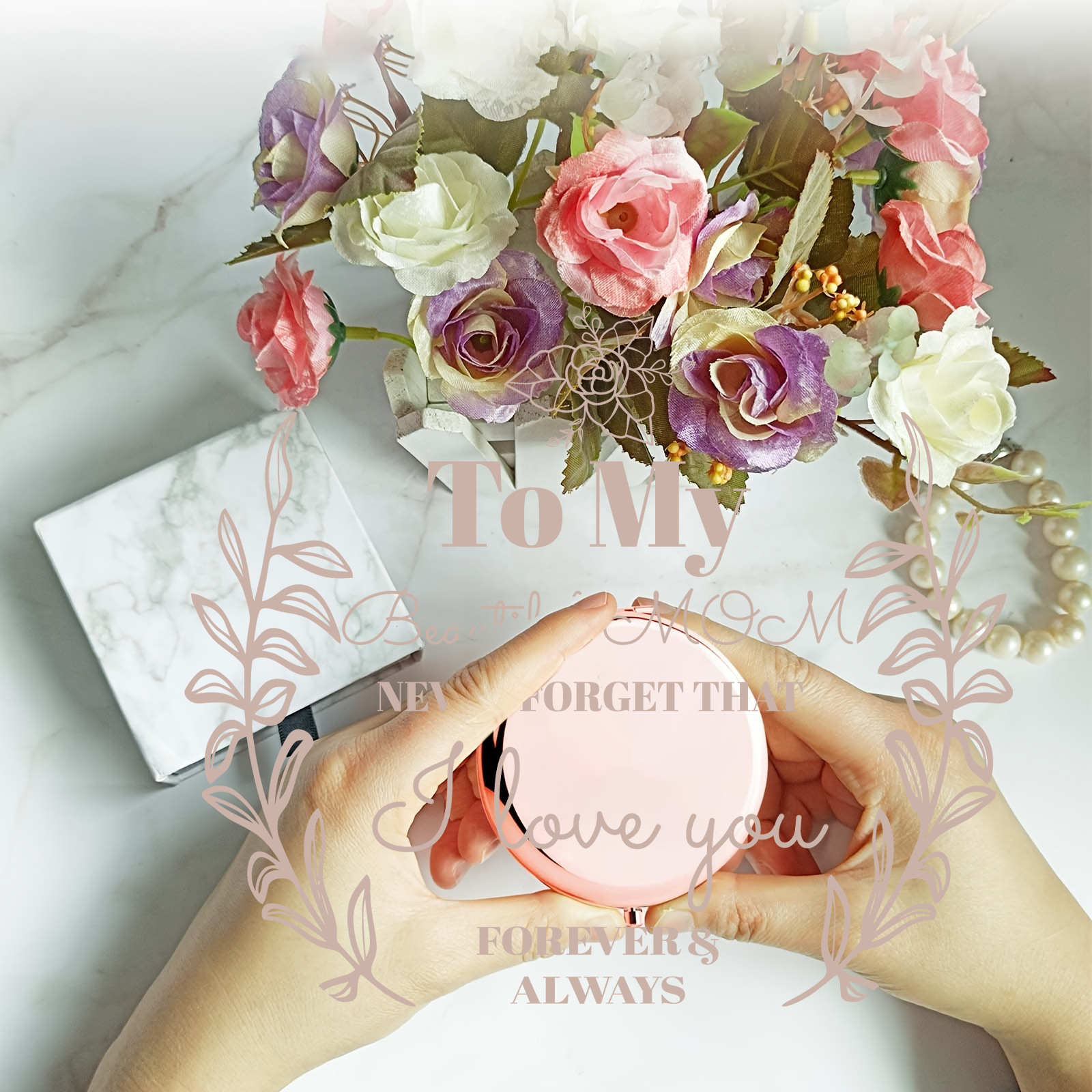 Mom Birthday Gifts for Mom - I Love You Mom Rose Gold Compact Mirror I Gifts for Mom from Daughter I Mom Gifts for Birthday I Mom Gifts for