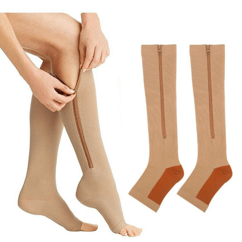 3 Pairs Zipper Compression Stocking Unisex Support Sox 20-30 mmHg Open Toe  Socks
