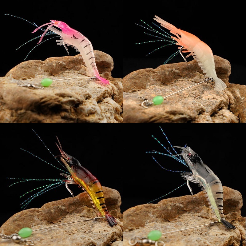 7pcs Luminous Shrimp Silicone Soft Fishing Lure, esca artificiale con gancio