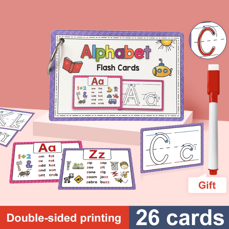 

26 Alphabet Phonics, Cvc Words Learn Flash Cards With The Reasable Pen, Writing Practice Educational Toys For Children