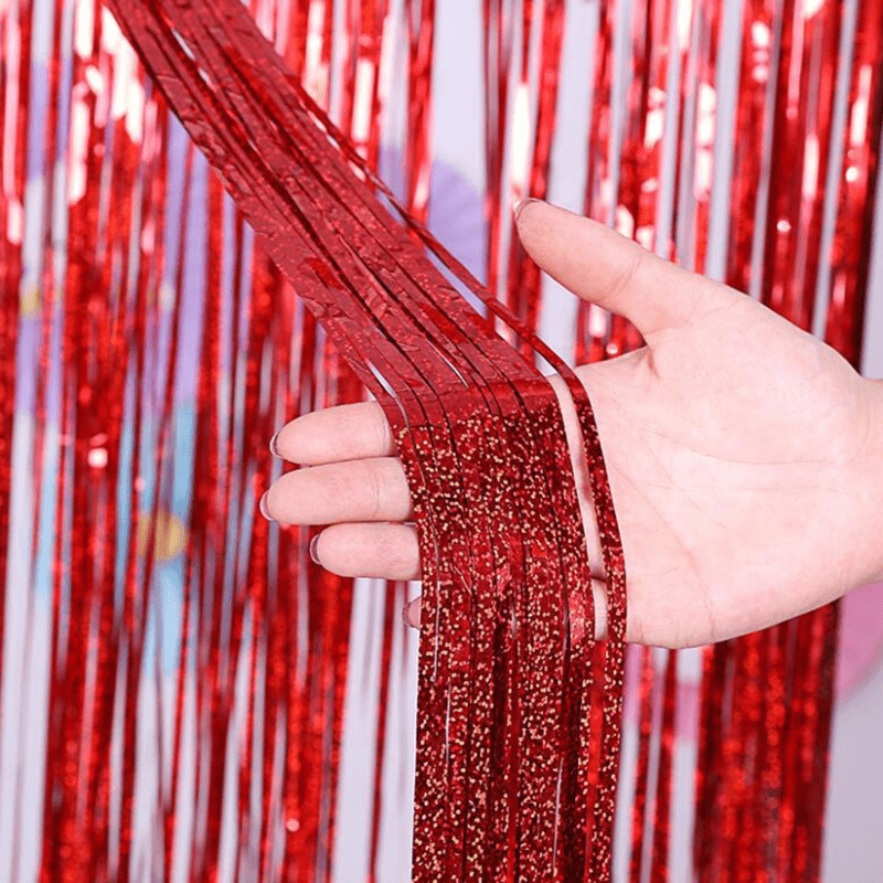 Iridescent Red Backdrop Fringe, Iridescent Red Streamers For Red