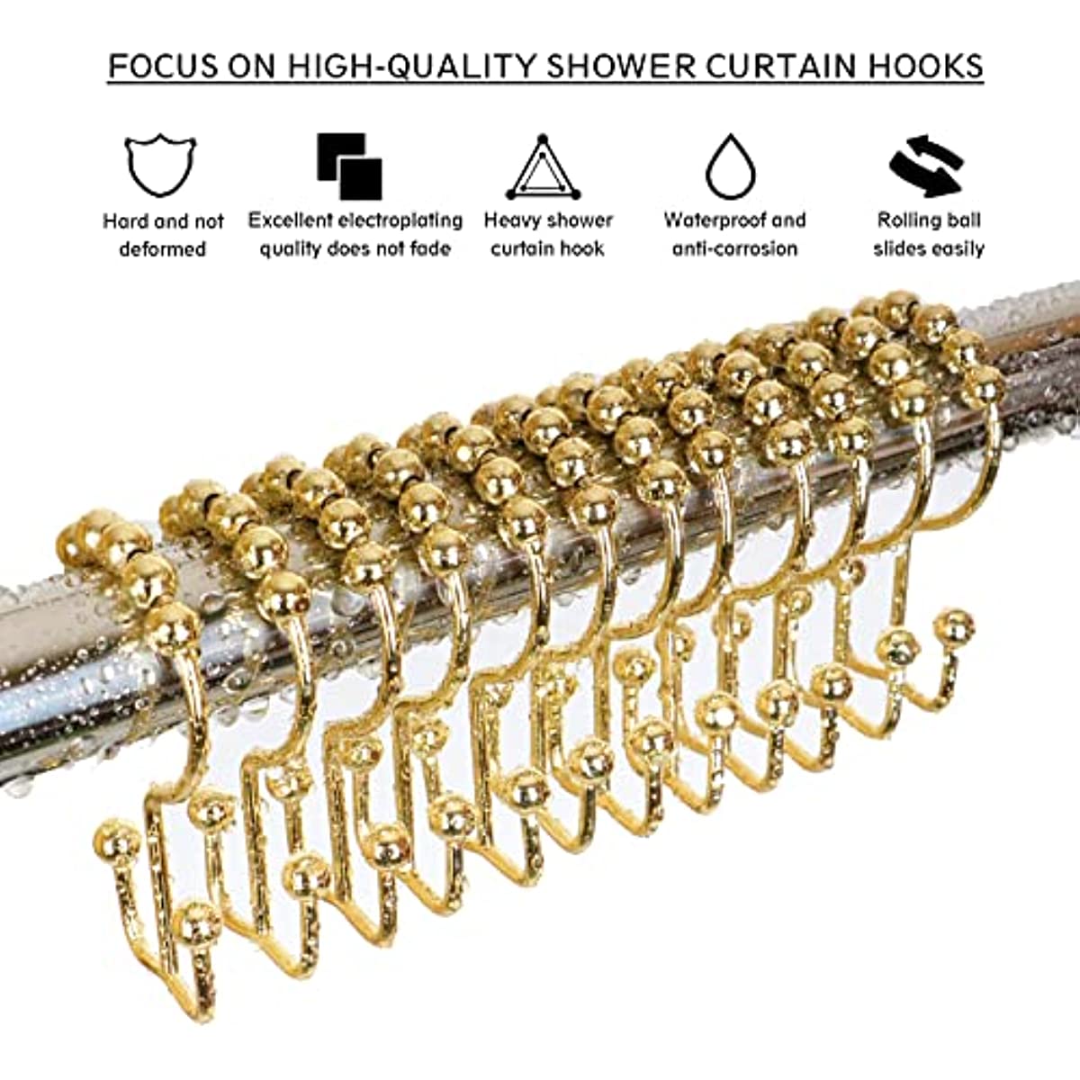 12pcs Rust Resistant Double Shower Curtain Hooks  Double shower curtain, Shower  curtain hooks, Shower curtain rings