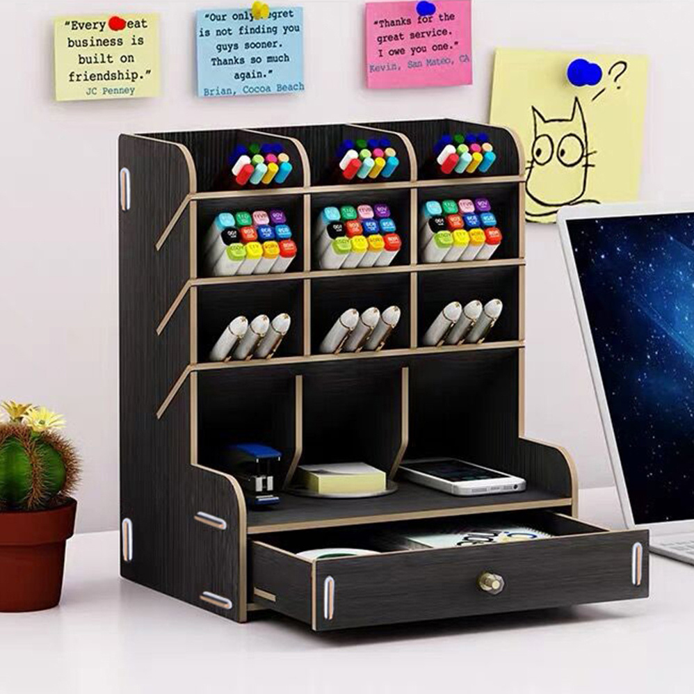 Pen Organizer, Multi-Functional Pen Holder Box, Desktop Stationary, Home  Office Art Supplies Organizer Storage with Drawer