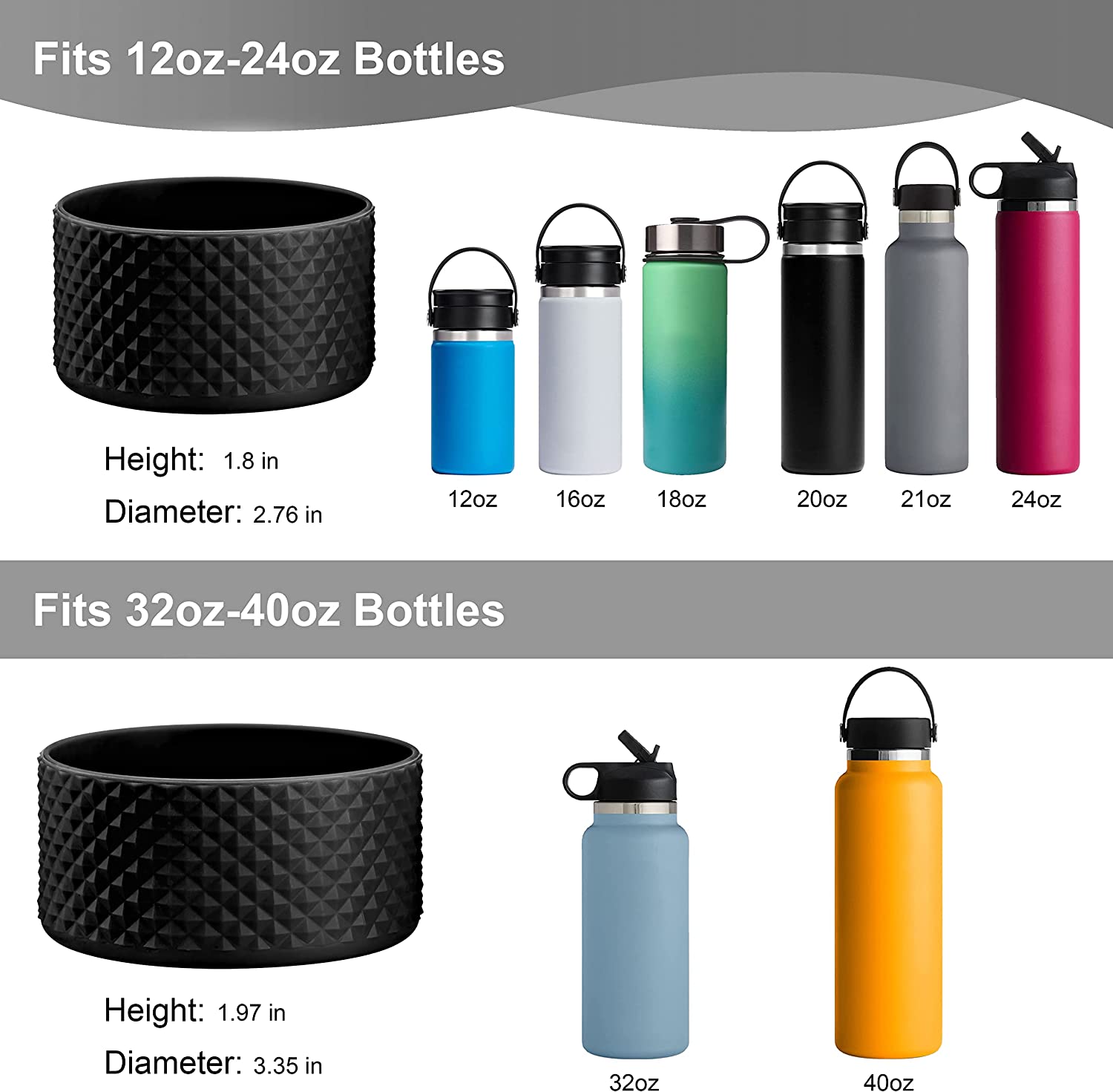 Portable Silicone Sport Camping Accessories 18 32 40oz Vacuum Cup Sleeve Water Bottle Case Water Bottle Cover for Hydr0 Flask Grey for 32oz, Gray