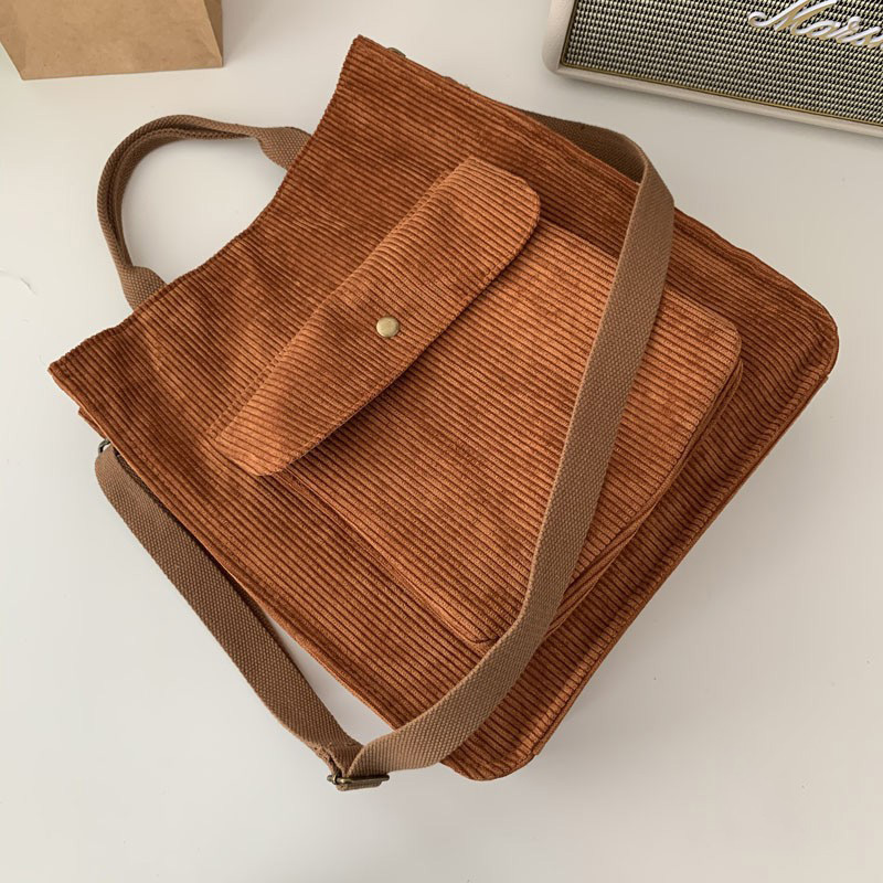 

Vintage Solid Color Corduroy Shoulder Bag, Minimalist Trendy Daily Use Handbag For Women, All-match Commuter Bag