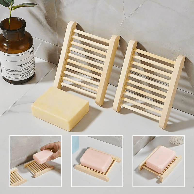 Ceramic Soap Dish With Bamboo Draining Rack 