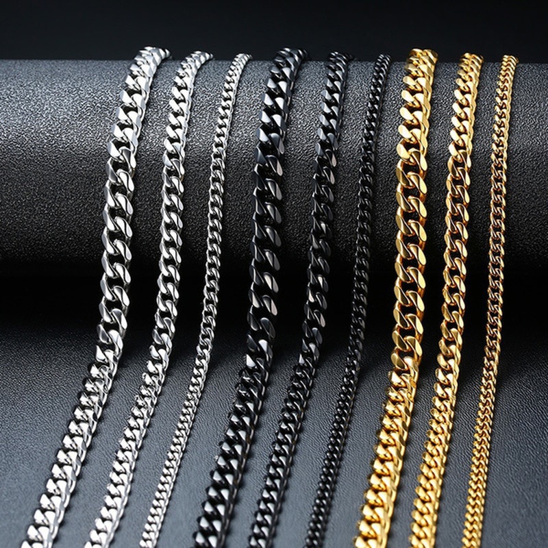 

1pc Men's Necklace Cuban Link Chain Silver Black Gold, Jewelry Gifts For Men