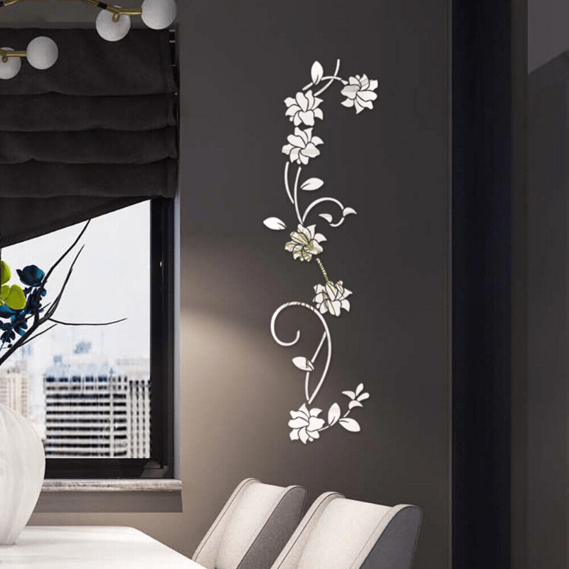 Flower Mirror Wall Decorations  3d Flower Wall Sticker Mirror