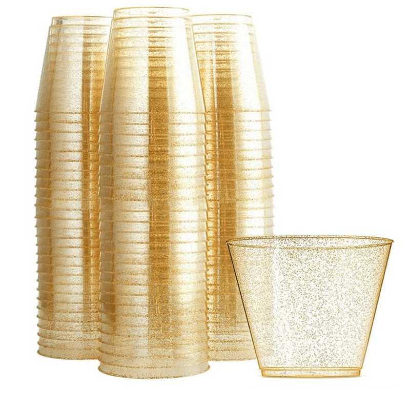 Gold Glittered Plastic Wine Glasses