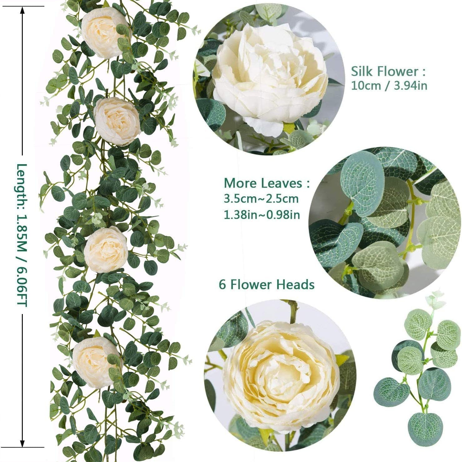 Artificial Eucalyptus Garland With Fake Silk Rose Flower - Temu