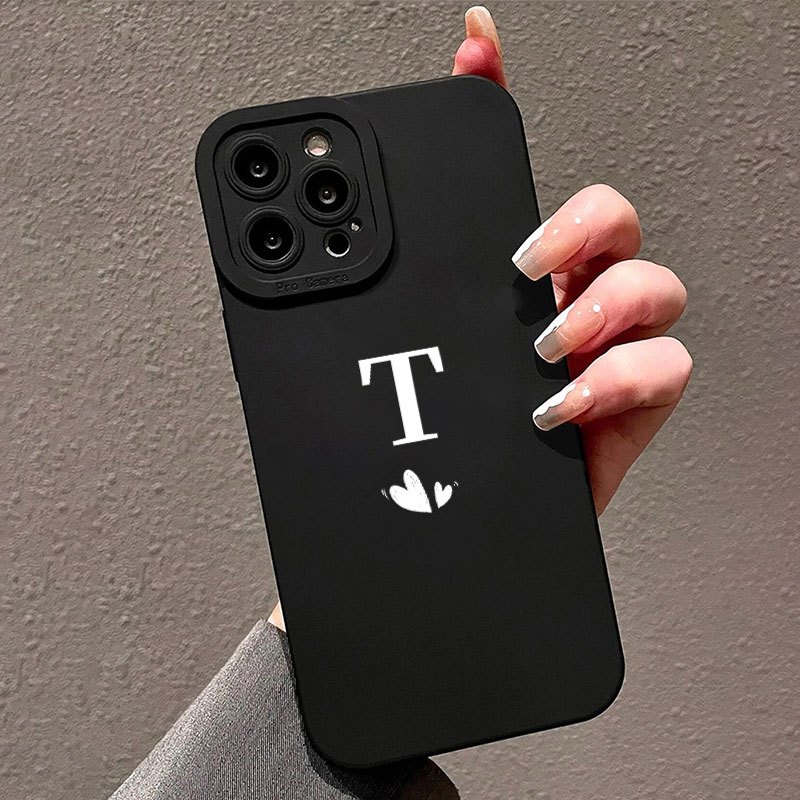 

Love Heart And Letter T Pattern Print Black Silicone Protective Phone Case Anti-fall Protective Phone Case For Series Gift For Birthday/easter/boy/girlfriends