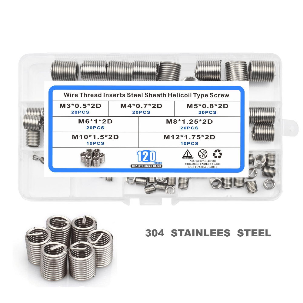 20 pièces M8 M10 M12 fil enroulé en acier inoxydable vis hélicoïdale  douille douille ensemble inserts filetés outils de réparation de filetage  autotaraudeurs-M8 x 1,25 x 1,5D, acier inoxydable 304 : : Bricolage