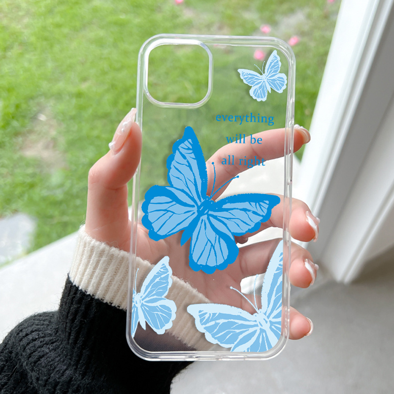 Beautiful Blue Butterfly Pattern Print Transparent Silicone Temu